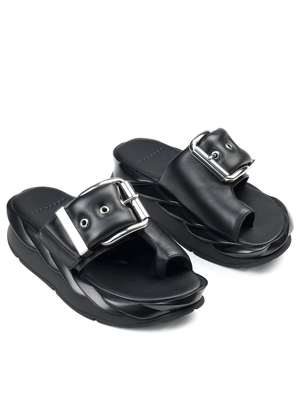 4CCCCEES - Mellow Glow Pure Black Goth Alt Chunky Platform Black Sandals - Picture 10 of 13